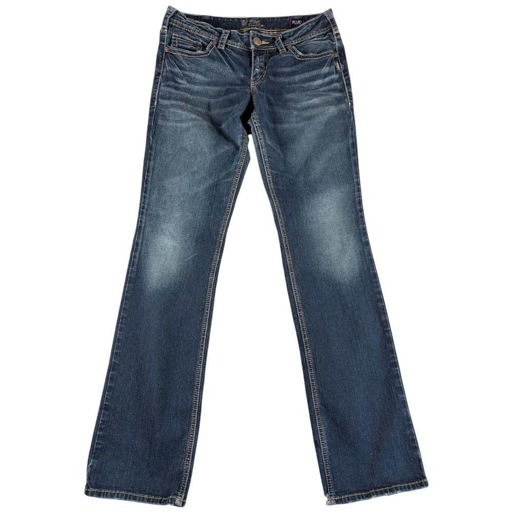 Silver Jeans Co Suki Mid Baby Boot Women 30x33 Blue Distressed Bootcut Y2K Work